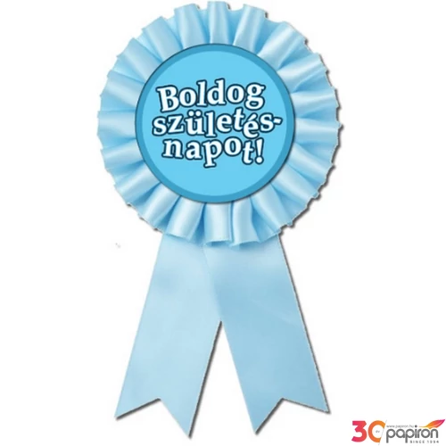 Party Party kitűző kék színű rozettás Boldog Születésnapot felirattal