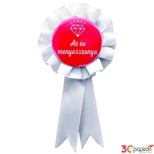 Party Party kitűző szalagos Az év menyasszonya gyémántköves fehér szalaggal