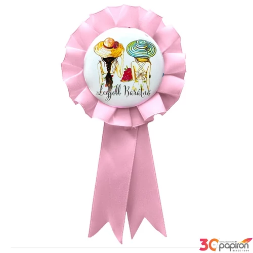 Party kitűző szalagos Legjobb barátnő-pasztell pink szalaggal