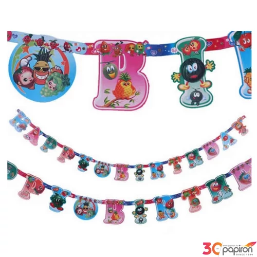 Party banner Happy Birthday, gyümölcsös