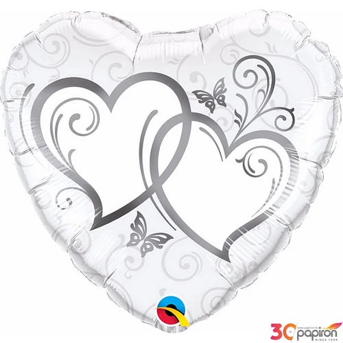 Party Lufi 18"-46cm Entwined Heart Silver WEdding/Anniversar Évfordulós/Esküvői Fólia Léggömb+hélium