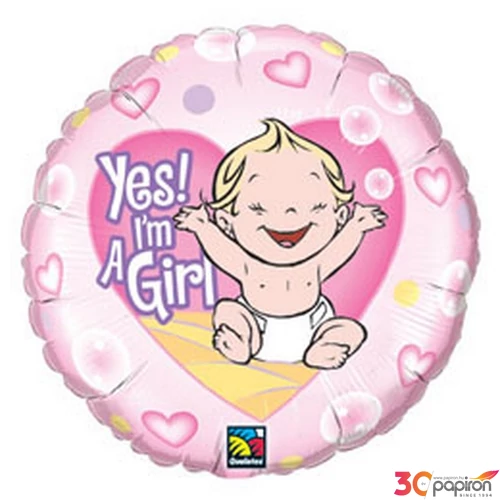 Party Lufi 18"-46cm Babaváró Yes! I Am A Girl - Lány Vagyok Fólia Léggömb+hélium