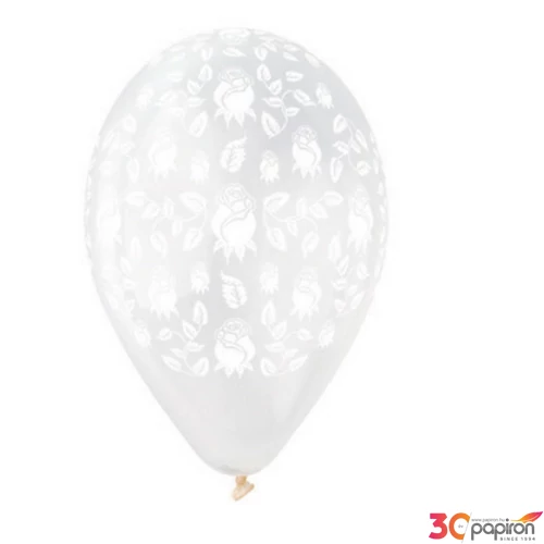 Party Lufi 30cm-es, rózsás átlátszó printelt 10db/csomag