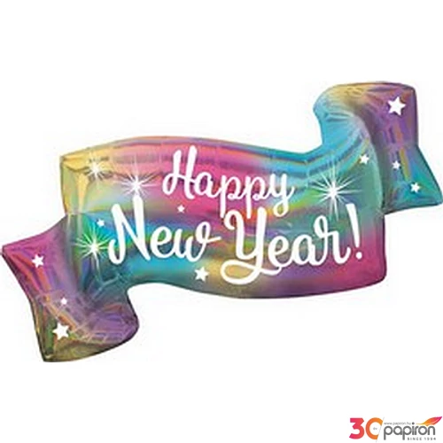 Party Lufi 39"-99cm Irrizáló "Happy New Year"szilveszteri fólia lufi +hélium