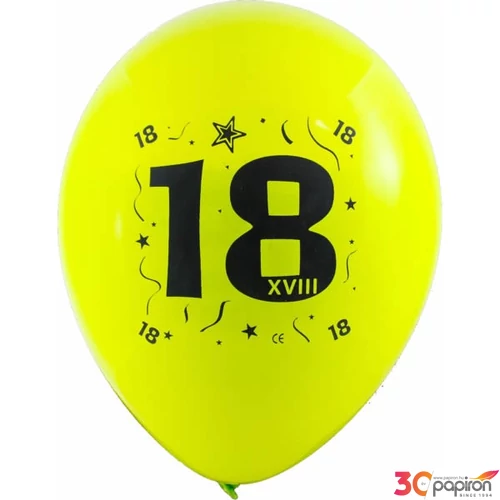 Party Lufi évszámos 18-as, 10db/csomag, vegyes színekben