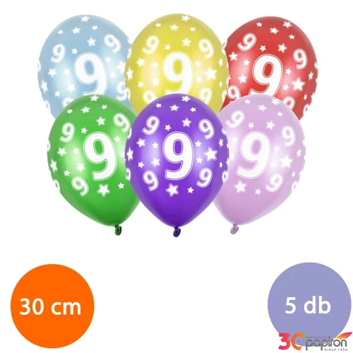 Party Lufi évszámos 5db/csomag, vegyes színekben metál 9-es