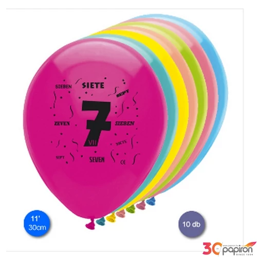 Party Lufi évszámos globos, 10db/csomag 7-es szám
