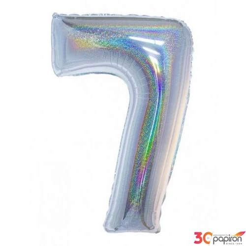 Party Lufi fólia 102cm 40" hologrammos, ezüst 7-es szám