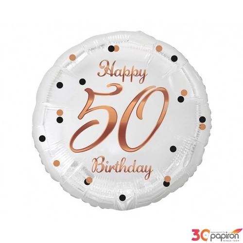 Partylufi fólia 18"-es Happy Birthday 50-es, pöttyös