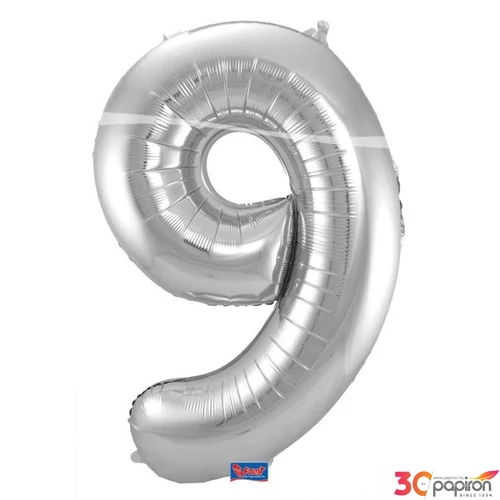 Party Lufi fólia 86cm 9-es szám, ezüst 
