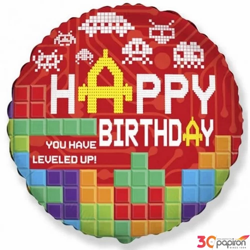 Partylufi fólia 18"-46cm gömb alakú, Happy Birthday Bricks Fólia Léggömb+hélium