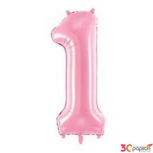 Party lufi fólia 34"-es-86cm Number 1 Babarózsaszín számos Party Lufi
