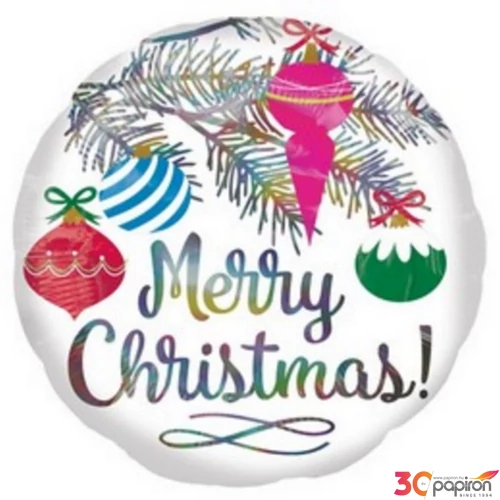Party Lufi fólia 18inch 45cm, Merry Christmas-Karácsonyfa dísz holografikus fólia lufi karácsonyra