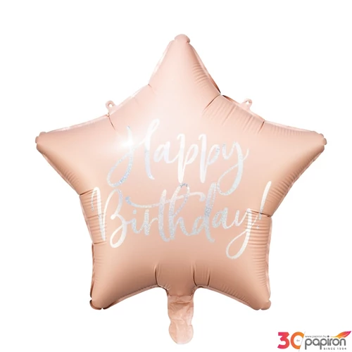Partylufi fólia 40cm Csillag, púder pink, 15,5 Happy Birthday