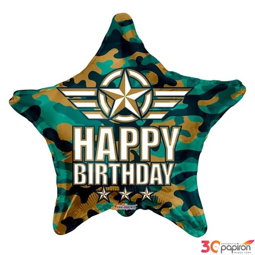Party Lufi fólia 45cm Csillag, Army, 18 Happy Birthday