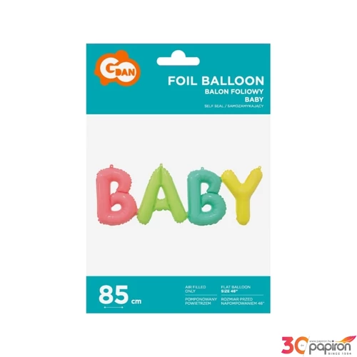 Party Lufi fólia 85x29cm baby felirat, pasztel színek