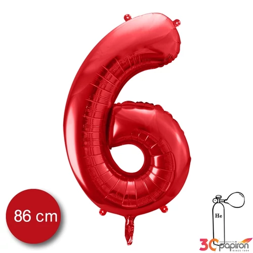 Party Lufi fólia 86cm 6.szám születésnapra piros