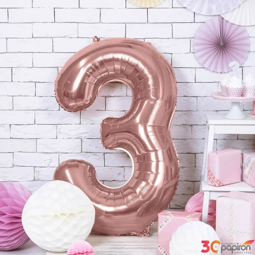 Partylufi fólia 86cm 3.szám születésnapra rosegold