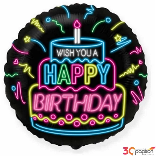 Party Lufi fólia 18"/45cm gömb alakú, Happy Birthday neon
