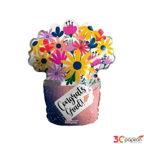 Party Lufi fólia ballagásra virágcsokor, Congrats Grad felirattal 18"-es, 46cm