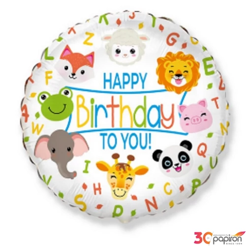 Partylufi fólia 18" /45cm gömb alakú, Happy Birthday, állatos