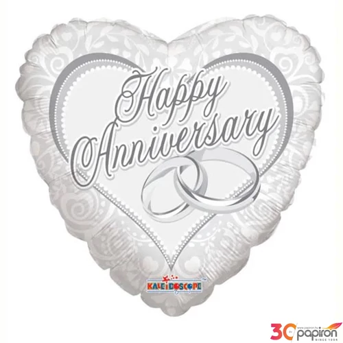 Party lufi fólia Happy anniversary, szív ezüst  gyűrűkkel 45cm