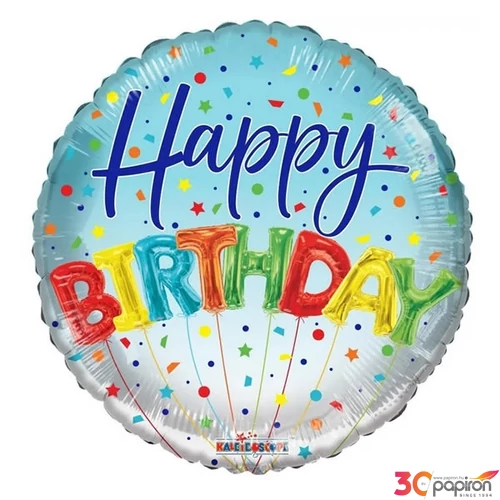 Party Lufi fólia szülinapos 18"-es/45cm-es gömb alakú, konfettis, Happy Birthday