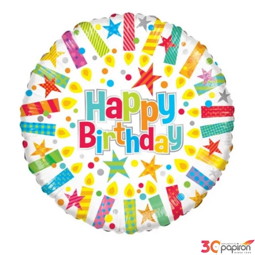 Party Lufi fólia szülinapos 18"-es/45cm-es gömb alakú csillagos uniszex Happy Birthday