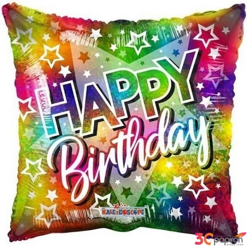 Party Lufi fólia szülinapra 18inch, 46cm, Happy Birthday, csillagos Fólia lufi+hélium