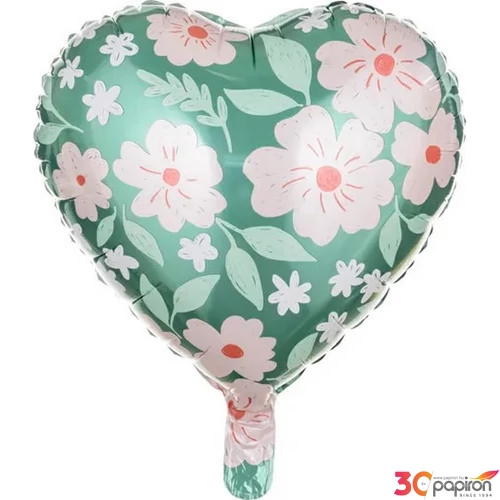 Partylufi fólia Szív tavaszi virágokkal 45cm