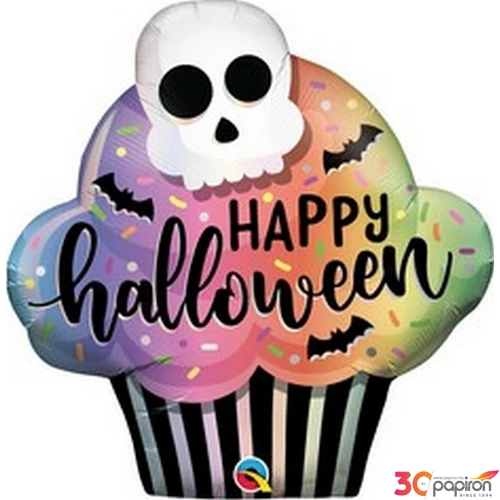 Party Lufi Halloween 32"-81cm Happy Halloween feliratos Cupcake Super Shape Fólia Léggömb+hélium