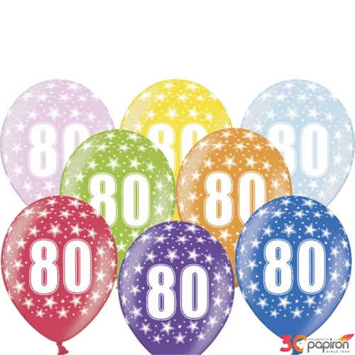 Partylufi mintás évszámos (80) metál metál, 5 db/cs/vegyes színekben
