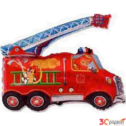 Party Lufi Super óriás Fireman Piros Tűzoltóautó mintás cicás FireTruck Fólia Léggömb+hélium Super Shape