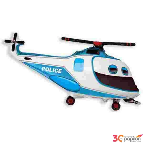 Party Lufi Super óriás Police Nagy Rendőrhelikopter mintás kék-fehér Fólia Léggömb+hélium Super Shape