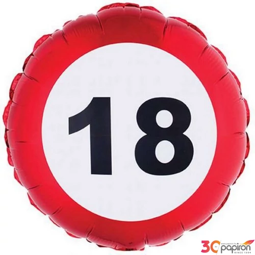 Party Lufi szülinapi 18"-46cm 18-as Sebességkorlátozó tábla mintás Fólia Léggömb+hélium