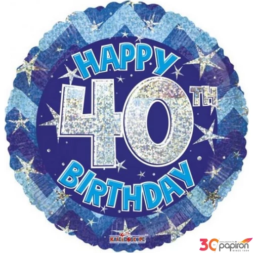 Party Lufi szülinapi 18"-46cm 40th Happy Birthday Blue Sparkle mintás Hologrammos Fólia Léggömb+hélium