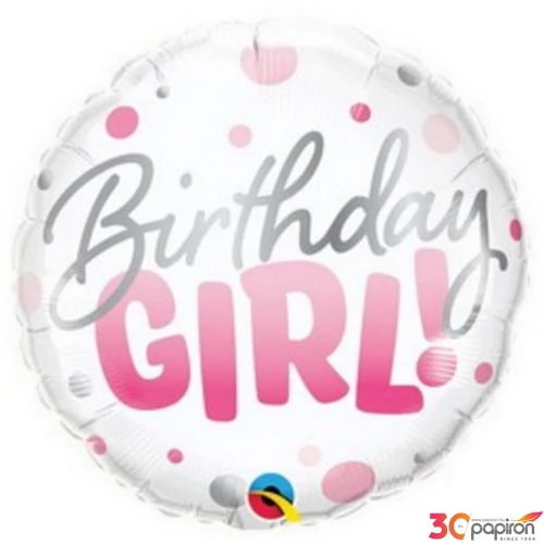Party Lufi szülinapi 18"-46cm 18inch-es Birthday Girl Pink Dots szülinapi fólia Party Lufi