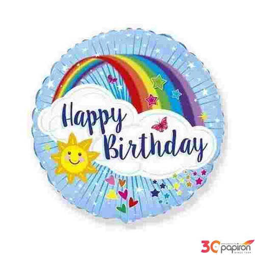 Party Lufi szülinapi 18"-46cm Szivárvány mintás kerek Happy Birthday! feliratos Fólia Léggömb+hélium