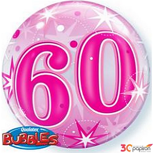 Party Lufi szülinapi 22"-56cm 60-as Pink Starburst Sparkle Bubble Számos Csillagos Fólia Léggömb+hélium