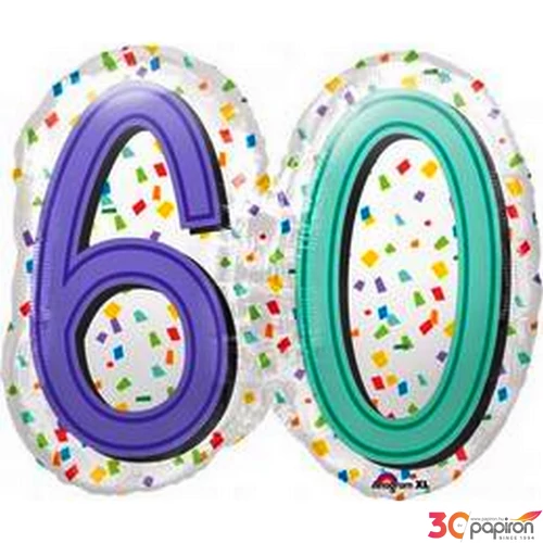 Party Lufi szülinapi 25x23 63x58cm, 60-as Rainbow Happy Birthday Számos Super Shape fólia lufi +hélium