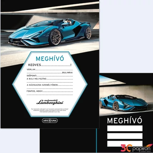 Party meghívó Ars Una 24' borítékkal Lamborghini (5336) 50223367