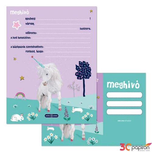 Party meghívó Ars Una 25' borítékkal Cute Animal Unicorn 50224487
