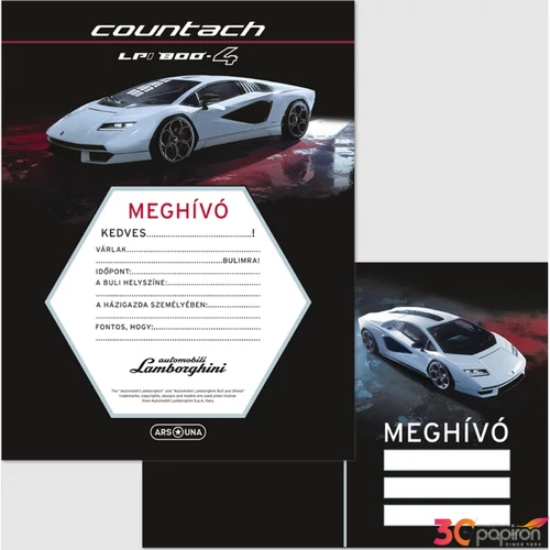 Party meghívó borítékkal Ars Una Lamborghini (5254) 23 50222544 prémium