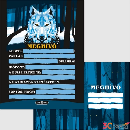 Party meghívó borítékkal Ars Una Nightwolf Farkas (5257) 23 50222575 prémium