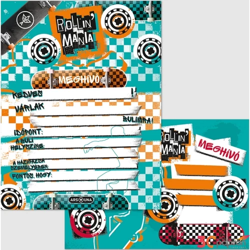 Party meghívó borítékkal Ars Una Rollin’ Mania (5228) 23gördeszka 50222285 prémium