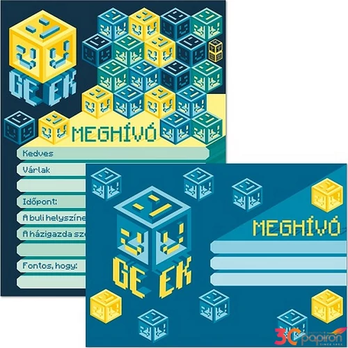 Party meghívó borítékkal Geek - Kocka 19' Ars Una 90228070 kollekció !
