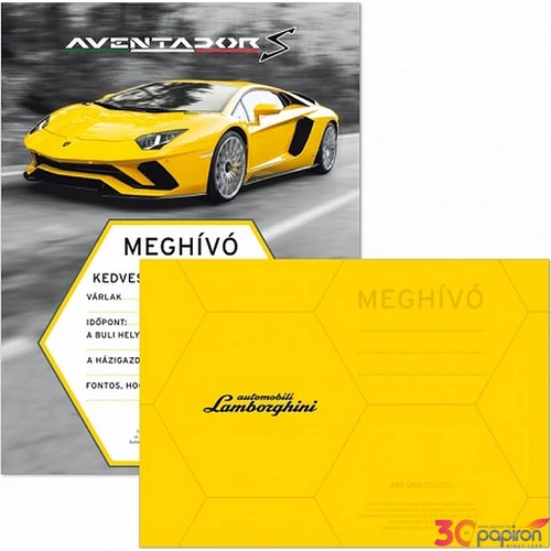 Party meghívó borítékkal Lamborghini, autó 19 Ars Una 90228353 kollekció !
