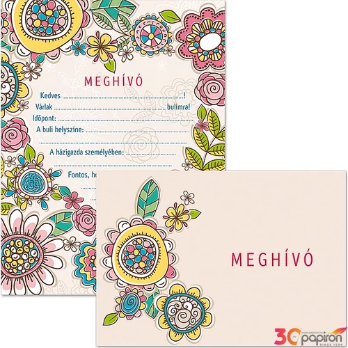 Party meghívó borítékkal Virág Flowers - Színes virágok - 17 Ars Una 90223600 kollekció !