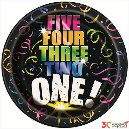 Party tányér papír 22cm Szilveszteri parti tányér (8db/csomag) Fényes pezsgő-konfetti mintás