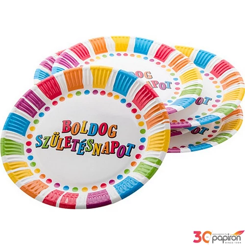 Party tányér papír 23cm Boldog Születésnapot 6db/csomag